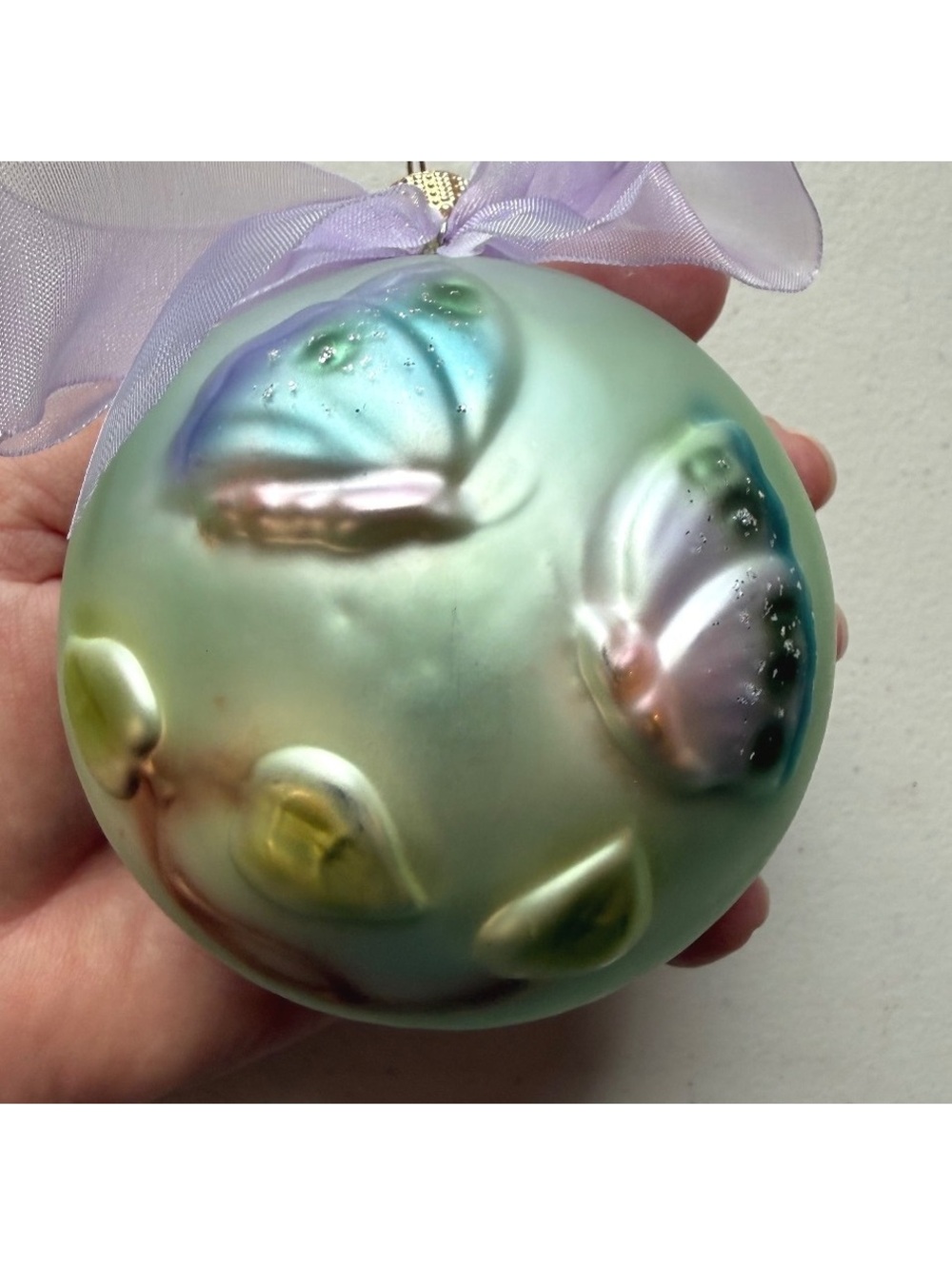 Vintage Krebs & Sohn Germany Glass Floral Christmas Ornament Green 4”